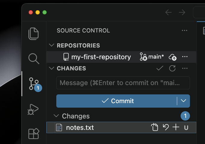 source control view after adding new file